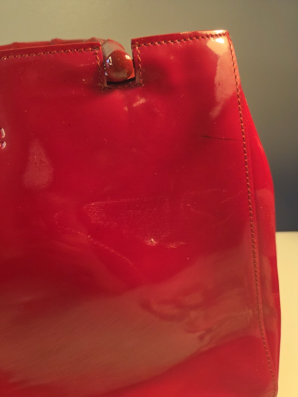 Gucci Glossy Red Patent Bamboo-Handle Satchel AUTHENTIC READ - Picture 7 of 13